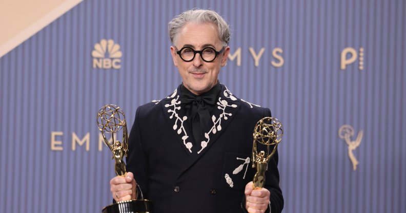 LOS ANGELES, CALIFORNIA - SEPTEMBER 14: Alan Cumming winner of Outstanding Reality Competition Program for "The Traitors" poses backstage for the 78th Primetime Emmy Awards at Peacock Theater on Septe