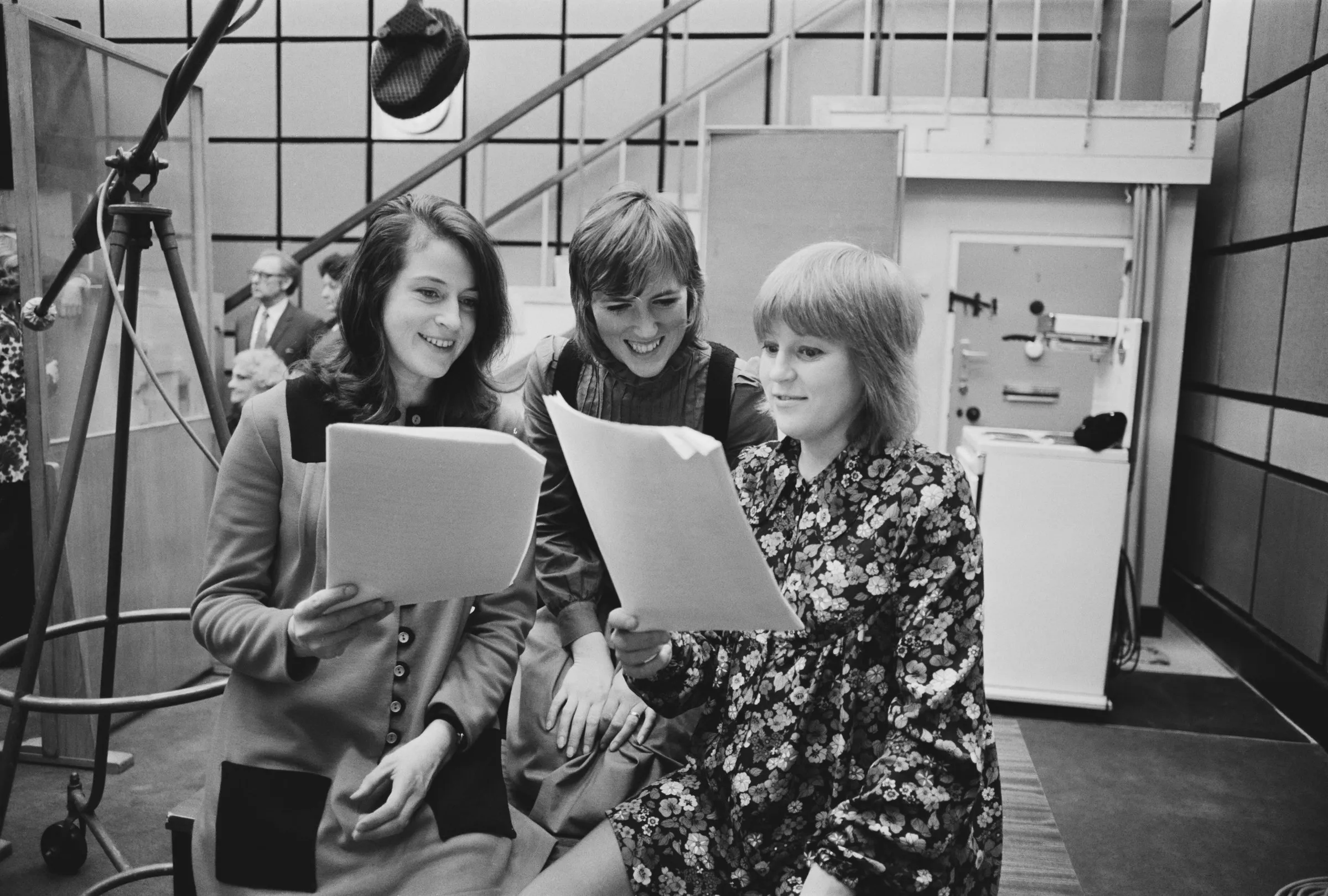 Actors recording an episode of the radio series 'The Archers': from left to right Elizabeth Marlowe, Judy Bennett and Angela Piper, UK, 30th November 1971. (Photo by Victor Blackman/Express/Hulton Arc