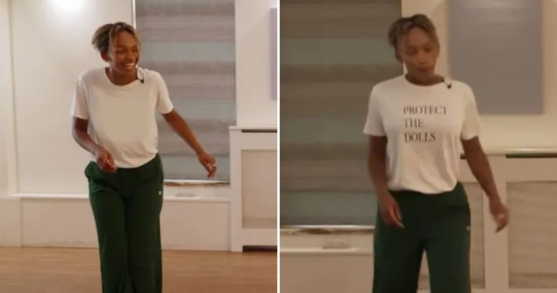 Bethany Antonia in a 'Protect The Dolls' T-shirt on Strictly Come Dancing