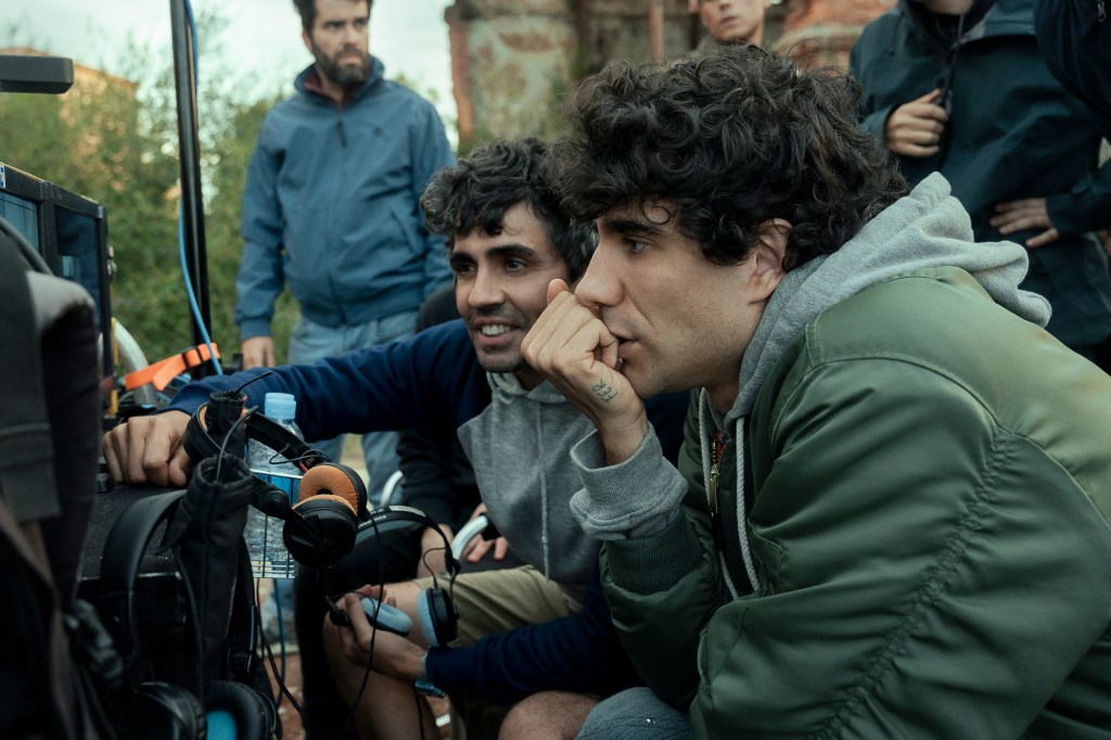 LA BOLA NEGRA. (L to R) Directors Javier Ambrossi and Javier Calvo, known as Los Javis, on the set of La Bola Negra.