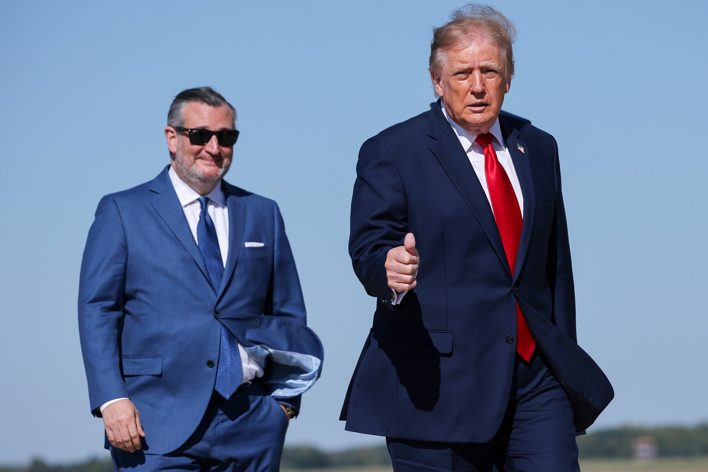 JOINT BASE ANDREWS, MARYLAND - OCTOBER 07: (L-R) U.S. Sen. Ted Cruz (R-TX) walks to board Air Force One with U.S. President Donald Trump on October 07, 2026 at Joint Base Andrews, Maryland. President 