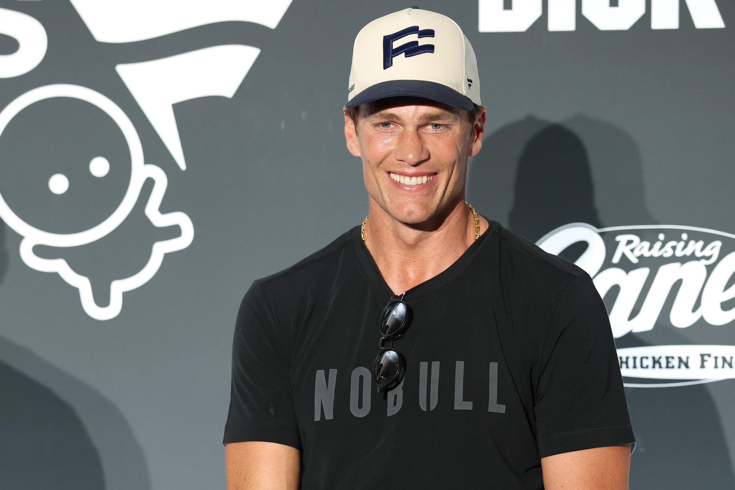 LOS ANGELES, CALIFORNIA - MARCH 20: Quarterback Tom Brady of the Founders FFC attends the Press Conferences during the Fanatics Flag Football Classic at BMO Stadium on March 20, 2026 in Los Angeles, C