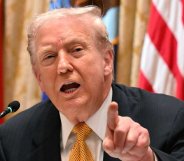 President Donald Trump snapped at a reporter after they asked about the Epstein files.