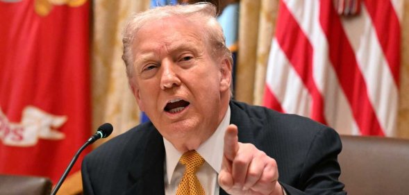 President Donald Trump snapped at a reporter after they asked about the Epstein files.